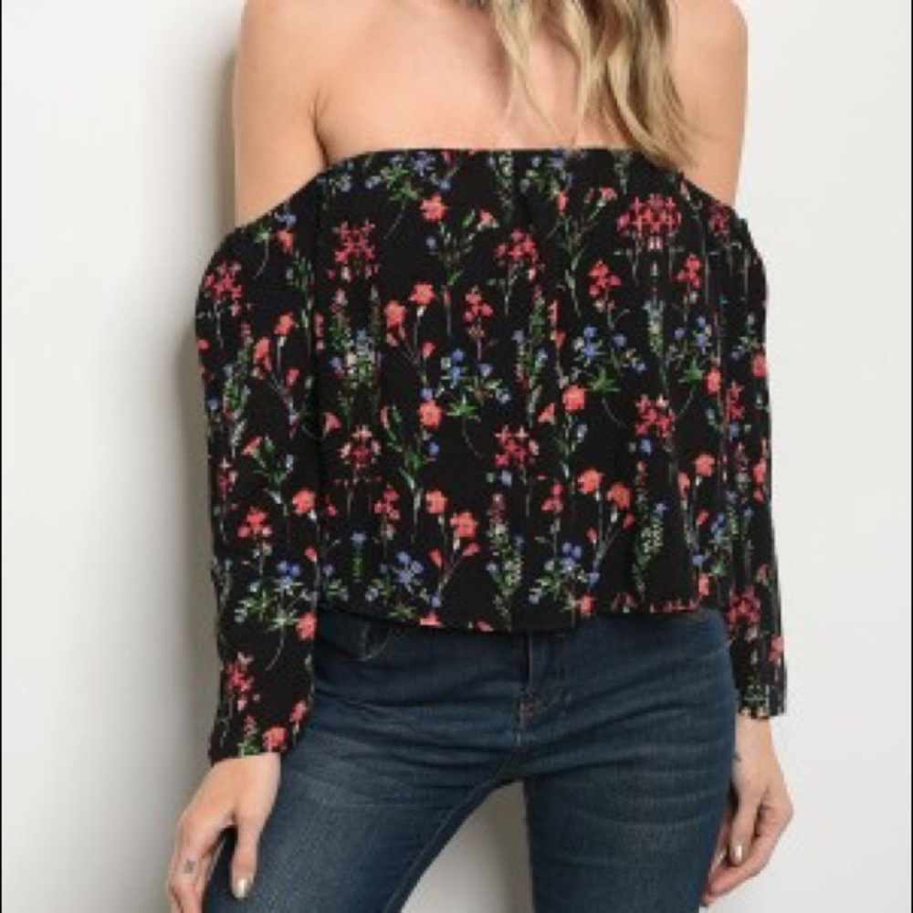 Black Floral Peasant Top